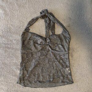 Gray Sexy Lace Halter Top